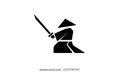 Samurai con una espada, negro silueta aislada