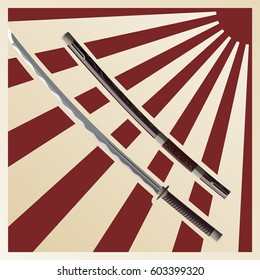 samurai swords against the background of the sun
