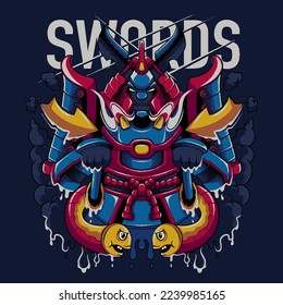 the samurai swords cartoon vector illustration