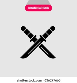 Samurai Swords Vector Icon, The symbol of two crossed samurai swords. Simple, modern flat vector illustration for mobile app, website or desktop app 