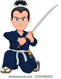 samurai swordsman cartoon on white background