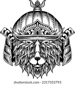 a samurai themed wolf head illustration