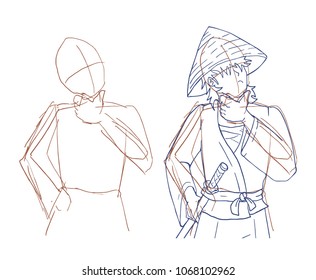 Samurai thinking sketch