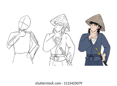 Samurai thinking sketch