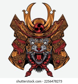 Samurai Tiger Head Vector Illustración