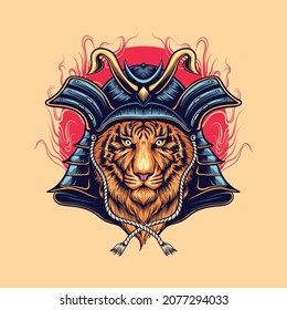 samurai tiger illustration, this illustration is vector based with editable EPS file