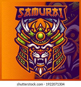 Samurai Tiger mascot esport logo design illustrations vector template, Animal logo for team game streamer youtuber banner twitch discord