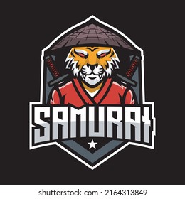 samurai tiger mascot gaming logo design vector