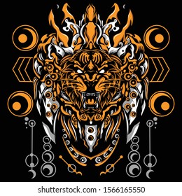 a samurai tiger robot head with a black background