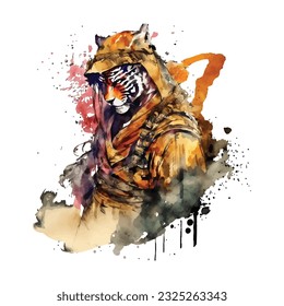 Samurai Tiger Traditional Japanese | Transparent 300dpi digital tshirt POD, EPS, vector, clipart, book cover, wallart, ready to print, Print-on-Demand, colorful, no background, beauty