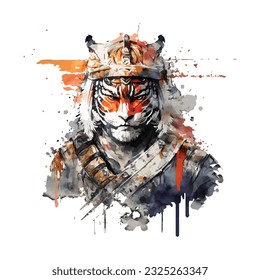 Samurai Tiger Traditional Japanese | Transparent 300dpi digital tshirt POD, EPS, vector, clipart, book cover, wallart, ready to print, Print-on-Demand, colorful, no background, beauty