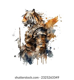 Samurai Tiger Traditional Japanese | Transparent 300dpi digital tshirt POD, EPS, vector, clipart, book cover, wallart, ready to print, Print-on-Demand, colorful, no background, beauty