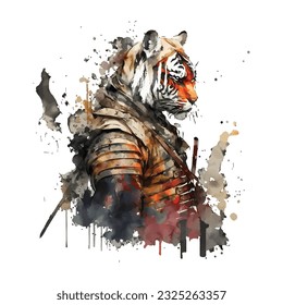 Samurai Tiger Traditional Japanese | Transparent 300dpi digital tshirt POD, EPS, vector, clipart, book cover, wallart, ready to print, Print-on-Demand, colorful, no background, beauty