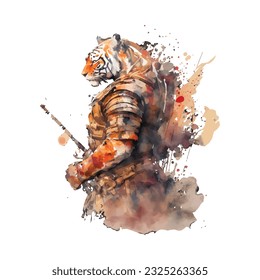 Samurai Tiger Traditional Japanese | Transparent 300dpi digital tshirt POD, EPS, vector, clipart, book cover, wallart, ready to print, Print-on-Demand, colorful, no background, beauty