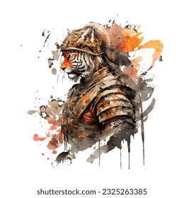 Samurai Tiger Traditional Japanese | Transparent 300dpi digital tshirt POD, EPS, vector, clipart, book cover, wallart, ready to print, Print-on-Demand, colorful, no background, beauty