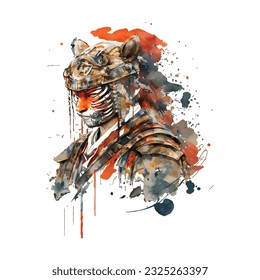 Samurai Tiger Traditional Japanese | Transparent 300dpi digital tshirt POD, EPS, vector, clipart, book cover, wallart, ready to print, Print-on-Demand, colorful, no background, beauty