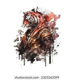 Samurai Tiger Traditional Japanese | Transparent 300dpi digital tshirt POD, EPS, vector, clipart, book cover, wallart, ready to print, Print-on-Demand, colorful, no background, beauty