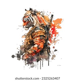 Samurai Tiger Traditional Japanese | Transparent 300dpi digital tshirt POD, EPS, vector, clipart, book cover, wallart, ready to print, Print-on-Demand, colorful, no background, beauty