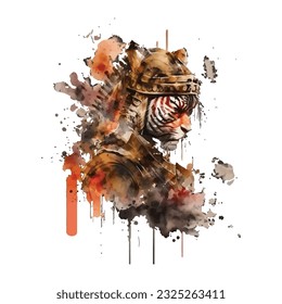 Samurai Tiger Traditional Japanese | Transparent 300dpi digital tshirt POD, EPS, vector, clipart, book cover, wallart, ready to print, Print-on-Demand, colorful, no background, beauty