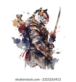 Samurai Tiger Traditional Japanese | Transparent 300dpi digital tshirt POD, EPS, vector, clipart, book cover, wallart, ready to print, Print-on-Demand, colorful, no background, beauty