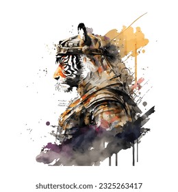 Samurai Tiger Traditional Japanese | Transparent 300dpi digital tshirt POD, EPS, vector, clipart, book cover, wallart, ready to print, Print-on-Demand, colorful, no background, beauty