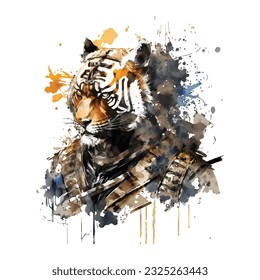 Samurai Tiger Traditional Japanese | Transparent 300dpi digital tshirt POD, EPS, vector, clipart, book cover, wallart, ready to print, Print-on-Demand, colorful, no background, beauty