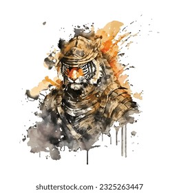 Samurai Tiger Traditional Japanese | Transparent 300dpi digital tshirt POD, EPS, vector, clipart, book cover, wallart, ready to print, Print-on-Demand, colorful, no background, beauty