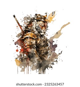 Samurai Tiger Traditional Japanese | Transparent 300dpi digital tshirt POD, EPS, vector, clipart, book cover, wallart, ready to print, Print-on-Demand, colorful, no background, beauty