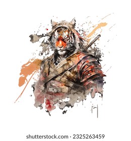 Samurai Tiger Traditional Japanese | Transparent 300dpi digital tshirt POD, EPS, vector, clipart, book cover, wallart, ready to print, Print-on-Demand, colorful, no background, beauty