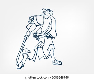 samurai traditional vector line art sketch japanese design isolated