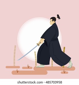 samurai training. Flat colors.