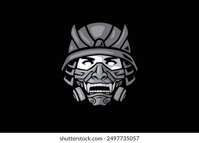 The Samurai Troops logo Illustration features a striking black-and-white monochrome design. Ideal for badges, labels, and advertisements.