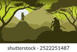 A Samurai Trying to Meet His Master - Beautiful 2D Landscape Silhouette Wallpaper