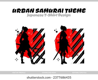 samurai t-shirt design. Japanese streetwear t-shirt design. Japanese theme streetwear. samurai  streetwear t-shirt design. silhouette samurai.