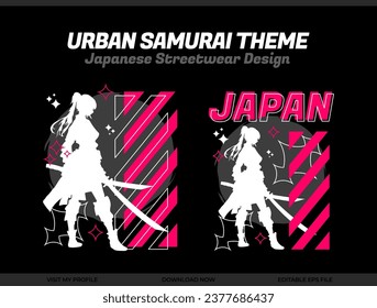 samurai t-shirt design. Japanese streetwear t-shirt design. Japanese theme streetwear. samurai  streetwear t-shirt design. silhouette samurai.