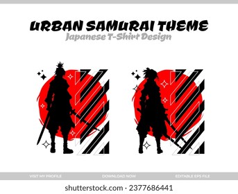 samurai t-shirt design. Japanese streetwear t-shirt design. Japanese theme streetwear. samurai  streetwear t-shirt design. silhouette samurai.