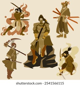 Vector de samurai con color de base marrón. Se puede utilizar para pegatinas u otra Mercancía