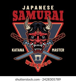 Samurai vector colored emblem, badge, label on dark background