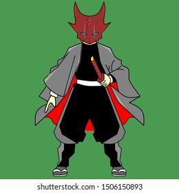 A samurai vector illustration, a samurai icon, a samurai character wielding a katana sword, a simple, flat and elegant Samurai icon.