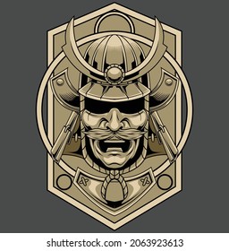 Samurai vector illustration with japanese style drawing