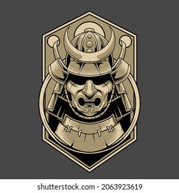 Samurai vector illustration with japanese style drawing
