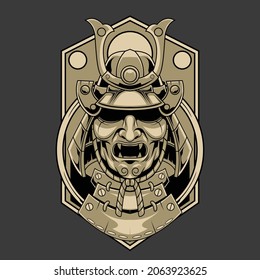Samurai vector illustration with japanese style drawing