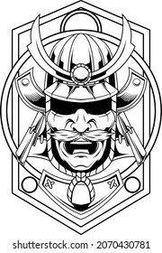 Ilustración vectorial de Samurai con estilo de arte de línea en un dibujo de estilo japonés 