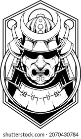 Samurai vector illustration with line art style in a japanese style drawing 