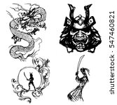 samurai vector, lettering, ink drawing, logo