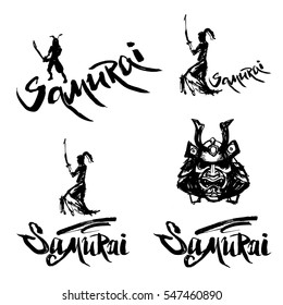 samurai vector, lettering, ink drawing, logo