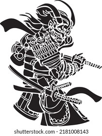 Samurai Vector Stencil, black and white