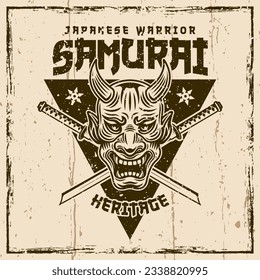 Samurai vector vintage emblem, badge, label, logo on background with removable grunge textures