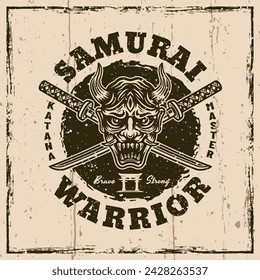 Samurai vector vintage emblem, badge, label on background with removable grunge textures