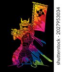Samurai Warrior Action Cartoon Graphic Vector